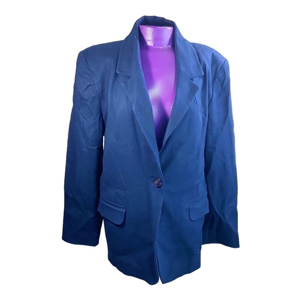 Nordstrom navy 100% merino wool vintage petite large women's blazer